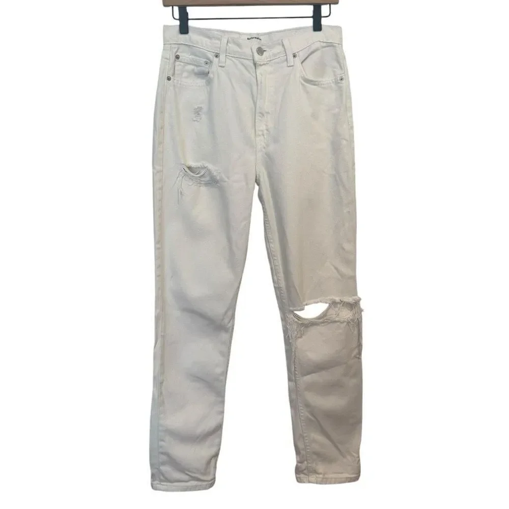 Reformation Julia High Cigarette Jeans Ivory Destroyed Size 28